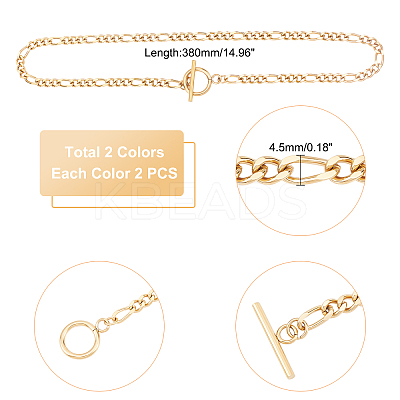 4Pcs 2 Colors 304 Stainless Steel Figaro Chains Necklace NJEW-UN0001-33-1