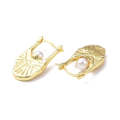 Plastic Imitation Pearl Beaded Teardrop Hoop Earrings EJEW-F306-01G-1