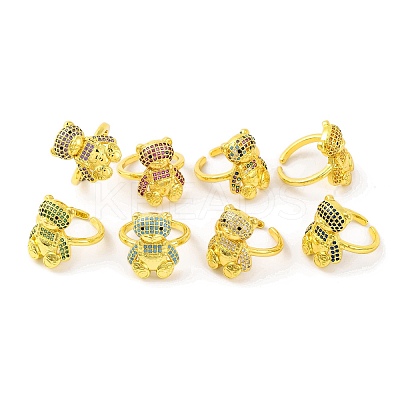 Bear Brass Micro Pave Cubic Zirconia Open Cuff Ring for Women RJEW-U003-23-1