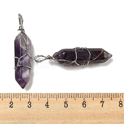 Natural Amethyst Double Terminal Pointed Pendants G-H308-05P-03-1