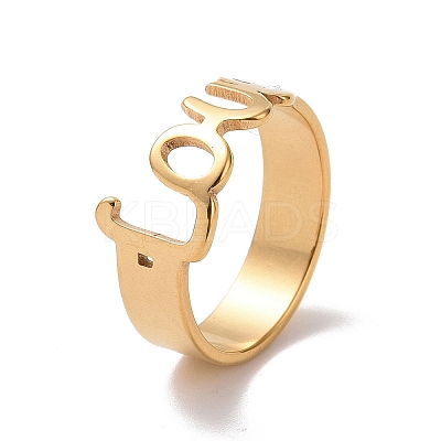 Ion Plating(IP) 201 Stainless Steel Word Love Finger Ring RJEW-J051-44G-1