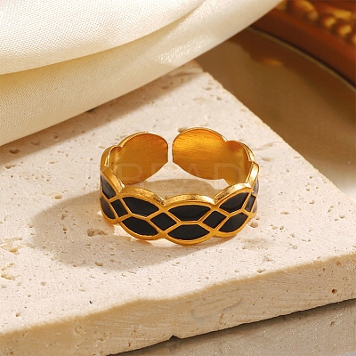 304 Stainless Steel Enamel Cuff Rings LS-RJEW-S650-05G-1