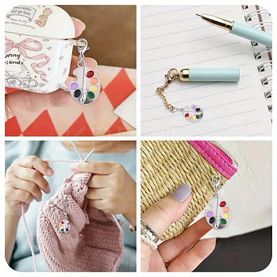 6Pcs Palette Alloy Enamel Pendants Decorations HJEW-YW00115-1