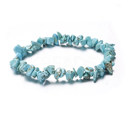 Synthetic Turquoise Chips Beaded Stretch Bracelet for Women PW-WG72437-05-1