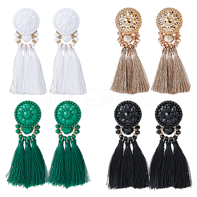 4 Pairs 4 Colors Polyester Tassel Dangle Stud Earrings EJEW-FI0002-41-1