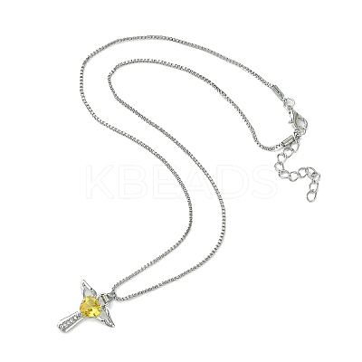 Cubic Zirconia Fairy with Heart Pendant Necklace with Box Chains LS-NJEW-C004-01B-1