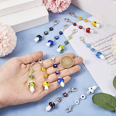 32Pcs 8 Colors Handmade Evil Eye Lampwork Pendant Decoration HJEW-TA0001-10-1