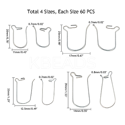 316 Surgical Stainless Steel Hoop Earrings Findings Kidney Ear Wires STAS-UN0002-98P-1