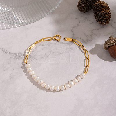 Natural Freshwater Pearl Beaded Link Bracelets FT4908-1