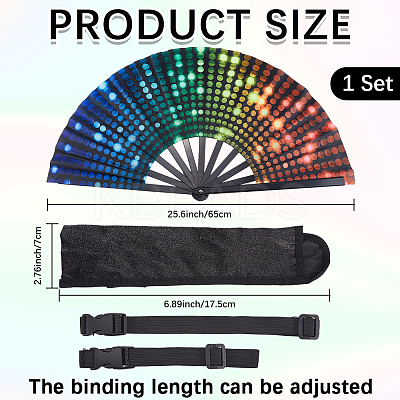 Glitter Plastic & Oxford Cloth Fan with Fan Bags AJEW-WH20022-89B-1