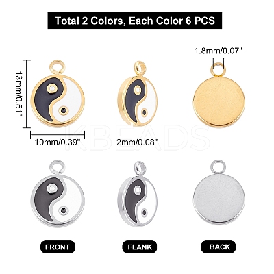 12Pcs 2 Colors Fashion 304 Stainless Steel Enamel Charms STAS-UN0035-98-1