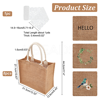 8Pcs Rectangle Burlap Tote Bags ABAG-NB0002-04A-1