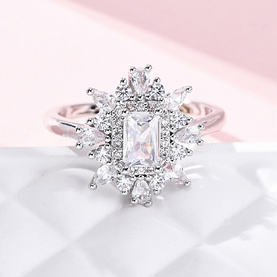 Brass Micro Pave Clear Cubic Zirconia Cuff Rings for Women RJEW-A062-03P-1