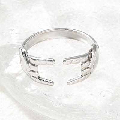 304 Stainless Steel Rock & Roll Hand Gesture Cuff Rings for Women Men LS-RJEW-B118-02P-1