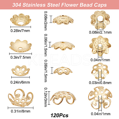 120Pcs 4 Styles 8-Petal & Multi-Petal & 5-Petal 304 Stainless Steel Flower Bead Caps STAS-BBC0001-91-1