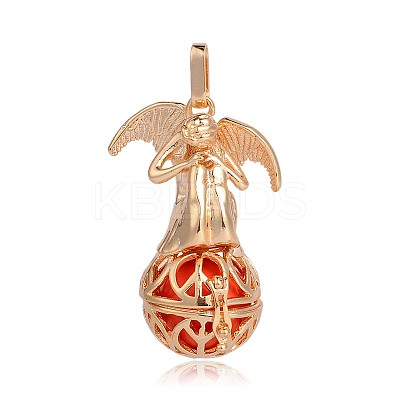 Golden Plated Brass Hollow Round Cage Pendants KK-J249-09G-1