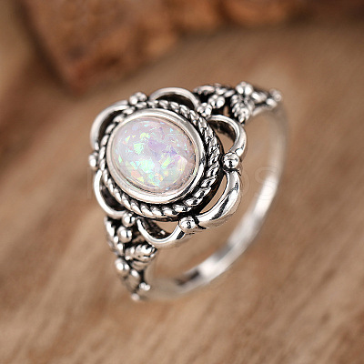 Alloy with Plastic Imitation Opal Finger Rings FS-WG4C942-02-1