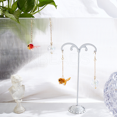 2 Pairs 2 Colors Resin Fish & Glass Ball Asymmetrical Earrings EJEW-AN0002-32-1