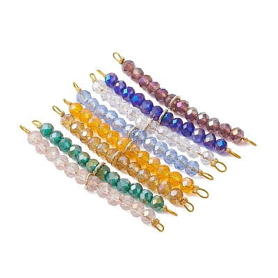 8Pcs 8 Colors Glass Faceted Rondelle Beaded Connector Charms PALLOY-JF04761-1