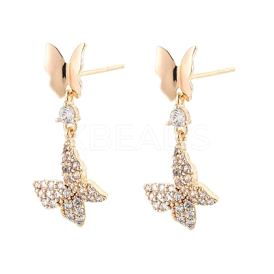 Clear Cubic Zirconia Double Butterfly Dangle Stud Earrings EJEW-C047-06G-1