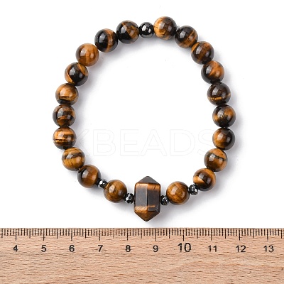 Natural Tiger Eye Beaded Stretch Bracelet for Women BJEW-A145-01E-1