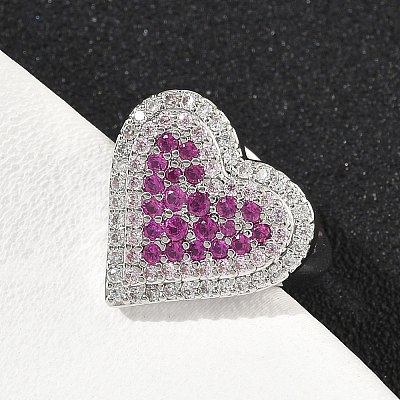 Heart Brass Micro Pave Cubic Zirconia Cuff Rings for Women RJEW-A069-12P-1
