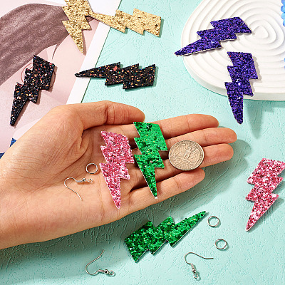10Pcs 5 Colors Imitation Leather Lightning Bolt Dangle Earring Making Kits EJEW-TA0001-43-1