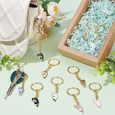 12Pcs 6 Colors Cute Cat Alloy Enamel Charm Keychains KEYC-PH01512-1