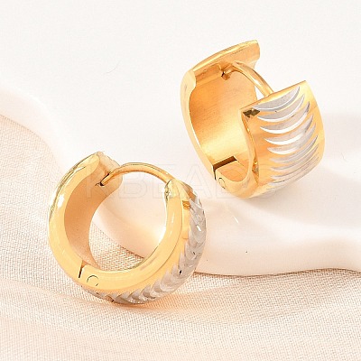 Two Tone 304 Stainless Steel Stripe Hoop Earrings EJEW-L307-04GP-04-1