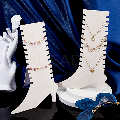 Boot Shaped Wood Covered with Velvet Necklaces Bracelets Display Stands NDIS-WH0010-25B-1