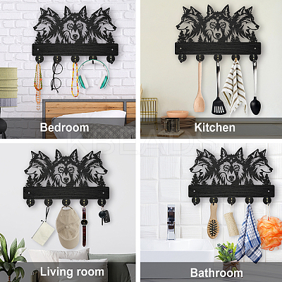 Wood & Iron Wall Mounted Hangers HJEW-WH0055-004-1