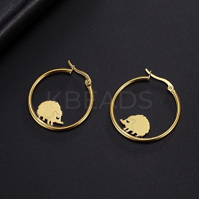 304 Stainless Steel Hedgehog Beaded Hoop Earrings EJEW-F320-02G-1