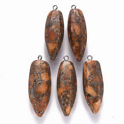 Faceted Teardrop Assembled Synthetic Regalite/Imperial Jasper/Sea Sediment Jasper & Natural Pyrite Big Pendants G-R484-02-1