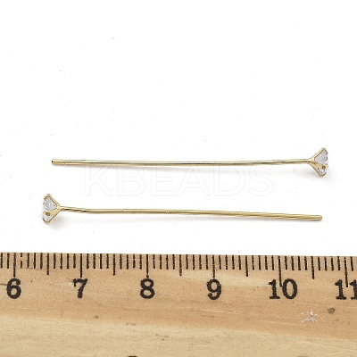 Brass Micro Pave Clear Cubic Zirconia Head Pins KK-M306-09G-04-1