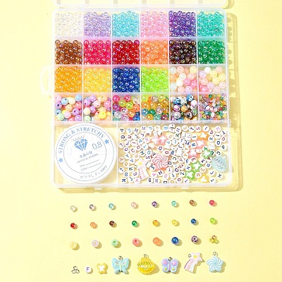 DIY Round & Flat Round with Letters Acrylic & Resin Bracelets Jewelry Making Kits DIY-FS0007-44-1