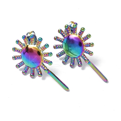 Ion Plating(IP) 304 Stainless Steel Sun Stud Earrings for Women EJEW-F300-12MC-1