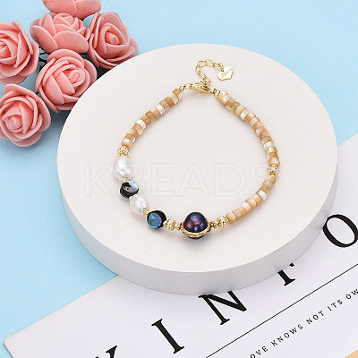 Natural Abalone Shell & Freshwater Pearl & Shell Bead Bracelets BJEW-N031-03G-1