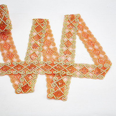 10 Yards Polyester Lace Ribbon with Paillette OCOR-WH0090-050A-1