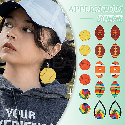 DIY Sports Balls Wood & Brass Dangle Earring Jewelry Making Kits DIY-TA0010-47-1