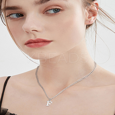 1Pc 304 Stainless Steel Letter Pendant Necklaces NJEW-LP0001-33F-P-1