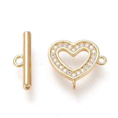 Brass Micro Pave Clear Cubic Zirconia Toggle Clasps KK-F820-01G-1