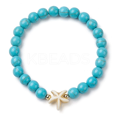 Round Synthetic Turquoise Beaded Stretch Bracelets BJEW-JB10276-02-1