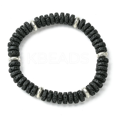 Dyed Natural Lava Rock Flat Round Beaded Stretch Bracelets for Women BJEW-JB09715-02-1