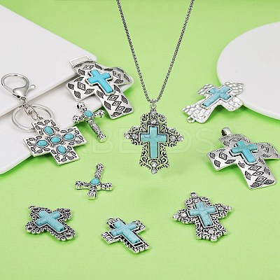 16 Pieces Turquoise+Alloy+Zircon Pendant Vintage Turquoise Cross Pendant Alloy Accessories DIY Necklace Accessories(8 styles) JX640A-1