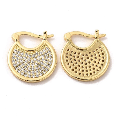Clear Cubic Zirconia Flat Round Hoop Earrings EJEW-A095-02G-1