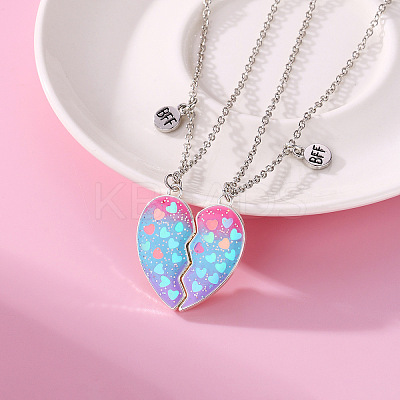 2Pcs Fashionable Alloy Enamel BFF Glitter Heart Magnetic Pendant Necklaces for Women FS-WGD1691-01-1