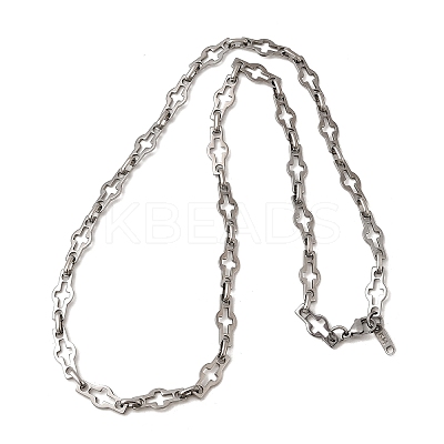 304 Stainless Steel Cross Link Chain Necklaces for Women Men NJEW-JN05432-02-1