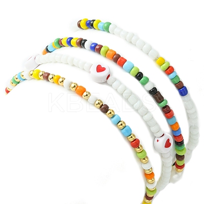 4Pcs 4 Styles Love Theme Glass Seed Beaded Stretch Bracelets Sets BJEW-TA00323-1