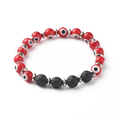 Handmade Evil Eye Lampwork Beaded Stretch Bracelets BJEW-JB06466-1