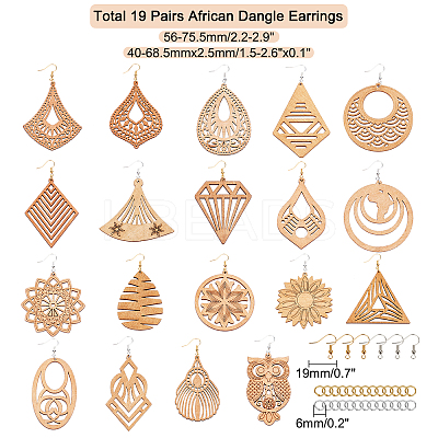 DIY 19 Pairs Laser Cut Wood Earring Making Kits DIY-GA0001-99-1